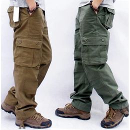 Mens Pants Cargo Casual Cotton Multi Pockets Military Tactical Overalls Army Straight Slacks Long Trousers Plus Size 44 231025