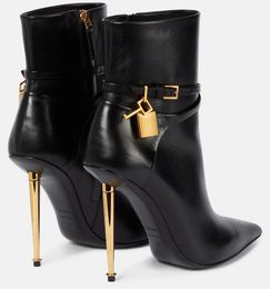 Luxury designer women ankles boot BOOT booties calf Leather Padlock Ankle Boots 105mm gold heel pointy toe sexy lady wedding party dress pumps