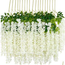 Decorative Flowers Wreaths 45 Inch Wisteria Artificial Flower Bushy Silk Vine Ratta Hanging For Wedding Party Garden Outdoor Greener Dhbzv