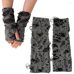 Party Supplies Black Punk Ripped Holes Arm Warmer Gothic Cobweb Grunge Fingerless Gloves Rock Sleeve Halloween Cosplay Costumes Accessories