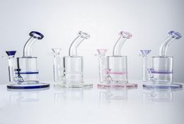 7 Inch Hookahs Mini Small 5mm Thick Oil Dab Rigs Honeycomb Perc Pink Blue Clear Glass Bongs 14mm Joint Water Pipes With Heady Bowl1715067