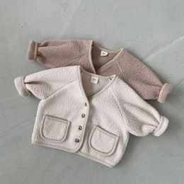 Jackor 3346B Baby Coat Autumn and Winter Soft Warm Baby Boy's Jacket Coat Casure Cardigan Polar Fleece 0-3 år Baby Girl Coat 231025
