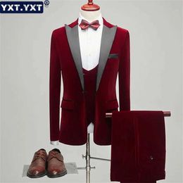 Men's Suits Blazers Formal Male Suit 2023 New in Velvet Business Jacket Blazer Pants Vest 3 Pieces Sets Elegant Men Party Evening Pant Suits Q231025
