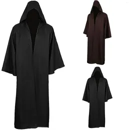 Casual Dresses Unisex Ladies Halloween Dress Dark Style Solid Colour Robe Cape Mediaeval Long Sleeve Hooded Performance Costume Cosplay