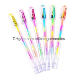 Highlighters Wholesale Highlighter Pen Rainbow Coloured Gel Ink Pens Rollerball Point For Diy P O Album Black Paper Gift Card Art Wri Dhcke