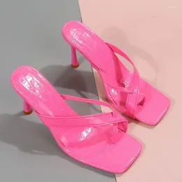 Slippers 2023 Stiletto Summer Gladiator Candy Color High Heels Shoes Females Square Head Open Toe Clip-On Sandals Size 43