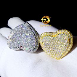 Zuanfa Pass Diamond Tester Hip Hop Rings d Colour Moissanite Diamond Layer Hearts Ring