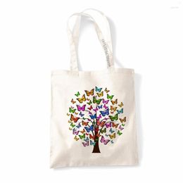 Shopping Bags Butterfly Tree Printed Canvas Bag Harajuku Shoulder Fashion Tote In Stock