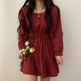 Casual Dresses Solid Red Women Spring 2023 Luxury Autumn High Waist Korean Elegant Party Woman Dress Puff Sleeve Mini Vestido Feminino