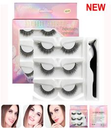 Makeup Self Adhesive False Eyelashes 3 Pairs Fake eyelash and Tweezer Set Extension Handmade 3D Lashes Soft Natural Thick Cross Li9516972