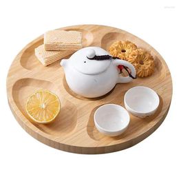 Tea Trays Wooden Divided Serving Bamboo Fruit Tray With Five Compartments Solid Wood Cup Plate