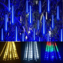 Christmas Decorations 4 Pcs Meteor Shower Garland Festoon Holiday Strip Light Outdoor Waterproof Fairy String Lights for Street Decoration 231025