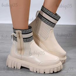 Boots Fashion Patchwork Platform Boots Women Autumn Winter 2023 Chunky Elastic Knitted Ankle Boots Shoes Woman Non Slip Botas Mujer T231025