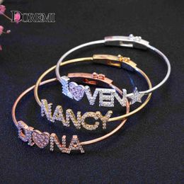 Charm Bracelets DOREMI Crystal Name Bangle with Zircon Pink Heart Bracelet Custom 9mm Letter Personalised Bracelets Rhinestone Hand Jewellery Q231025