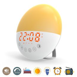 Hot sale night light alarm clock Analogue sunrise clock digital display wake up clock fm radio Colour dual alarm wake up light