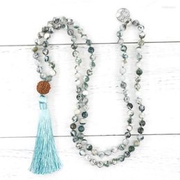 Pendant Necklaces Women 108 Beads Japa Mala Long Necklace Natural Tree Agates Gemstone Handknotted Yoga Bodhi Jewelry256b