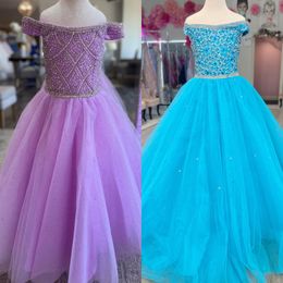 Turquoise Girl Pageant Dress 2024 Beaded Pattern Little Kid Birthday Formal Cocktail Party Gown Infant Toddler Teens Preteen Tiny Young Junior Miss Child Guest