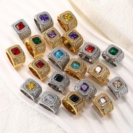 Wedding Rings Simple Gemstone Signet With Cubic Zirconia Fashion Gold Color Stainless Steel Jewelry 2023 Bulk Items