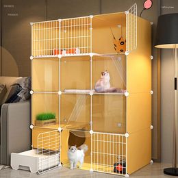 Cat Carriers Home Indoor Cages Living Room Balcony Pet Fence With Toilet Litter Box Transparent House Villa Cage Z