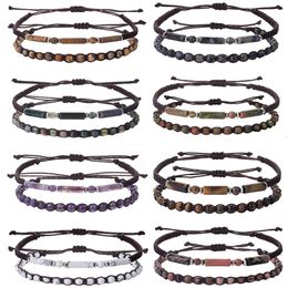 New Stone Bracelet Set Handmade Woven Amethyst Tiger Eye Pillar Stone Beaded Couple Bracelets Adjustable For Men And Women Beads Charms Jewellery Wholesale Bijoux