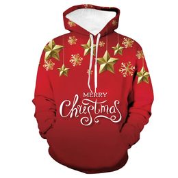 Customised Hoodies & Sweatshirts Star Decoration Red Hoodie Christmas hooded sweater 3D digital printing women's loose casual sweater