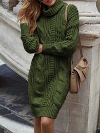 Basic Casual Dresses Winter Turtleneck Knitted Dress Women Solid Long Sleeve Pullovers Robe Elegant Sweater Female Warm Loose YQ231025