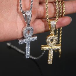 New Designer Round Cross Pendant Charm Necklace Iced Out for Women Men Bling Paved Cubic Zirconia Cz Charm Gold Plated Hip Hop Fashion Jewellery