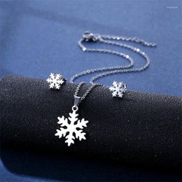 Necklace Earrings Set Christmas Decoration Snowflake Stainless Steel Frozen Charm Jewellery Gift For Kids Girl Winter 2024