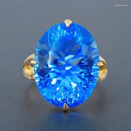 Cluster Rings High-end Bird's Nest Cut Egg Colored Gem Open Ring Imitation Swiss Blue Oval Natural Topaz