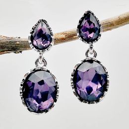 Dangle Earrings 2023 Purple Crystal Zircon For Women Jewellery Wedding Brincos Engagement Statement Water Drop Earings Accessories