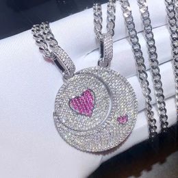 Chokers 2023 Iced Out Bling 5A Cubic Zirconia Charm Pink Heart Sun Moon Pendant Necklaces For Women Men Valentines Day Jewelry Gift 231025