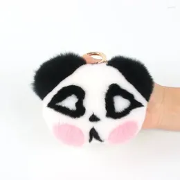 Keychains Magicfur - Real Rex Fur Pompom Ball Cute Panda Keychain Handbag Charm Key Ring Purse Keyring Pendant Accessories