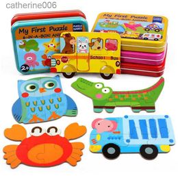 Puzzles 2020 Cartoon 3D Iron Box Wooden Animal/Traffic Baby Puzzles Educational Toy Wooden Puzzle Jigsaw Toy for Children GiftL231025