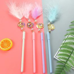 Pcs Creative Feather Retro Gilded Window Flower Painting Pendant Rollerball Pen High Beauty Stationery Student Supplies