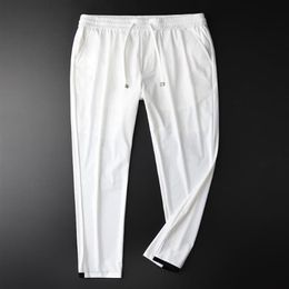 New Summer Men Pants Luxury Silky Cool Elastic Waist Men Casual Pants Plus Size 3XL 4XL Fashion Ice Silk White Man2443