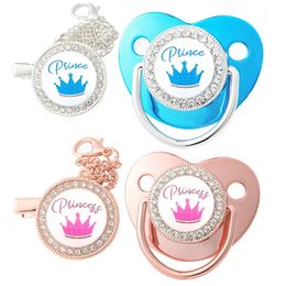 Other Baby Feeding Luxury Pacifier Clips Crown Princess Prince Pacifiers Holder Silicone Infant Nipple Teether Bpa Free born Shower Gifts 231025