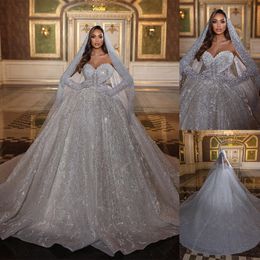 Abiti da sposa con paillettes con scollo a cuore Abito da ballo Lussuosi perline di cristallo Abiti con perle abiti da sposa Custom Made