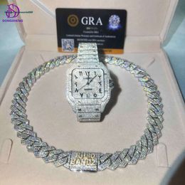 Alta qualidade 925 prata esterlina moda jóias colar 13mm 14mm 15mm hip hop gelado vvs moissanite cubana link chain