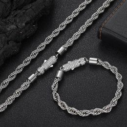 Colar Cuban Link Link masculino de aço inoxidável banhado de 6 mm de largura corda torcida incrustada colares de diamante para mulheres presentes