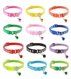 Cartoon Dog Collars With Bell Adjustable Polyester Cats Head Buckle Reflective Collar Small size Puppy Pet Supplies6364519