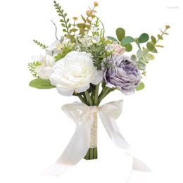 Decorative Flowers Artificial Small Flower Bouquet With Bowknot Bridesmaid Simulation E7CB