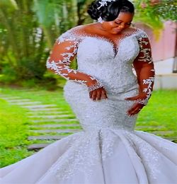 2023 Oct Arabic Aso Ebi Plus Size Luxurious Lace Mermaid Wedding Dress Beaded Ivory Bridal Gowns Dresses ZJ024