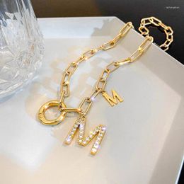 Pendant Necklaces 2023 Punk Hip Hop Thick Chain Short Necklace For Women Rhinestone M Letter Fashion Jewelry On The Neck Sweater Chains