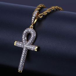 Ankh Cross Pendant Hip Hop Necklace Micro Pave CZ Stones Egyptian Style Necklaces & Pendants For Men Women255U