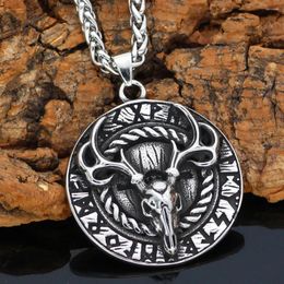 Pendant Necklaces Noridc Viking Deer Rune Stainless Steel Necklace For Men With Gift Bag