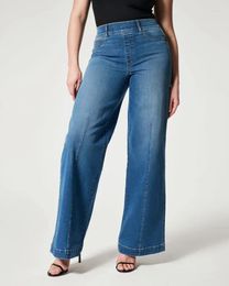 Women's Jeans Straight Leg Stretch Fit High Waist Wide Indigo Lounge Stylish Baggy Vintage Pants