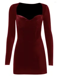 Casual Dresses Women Y2k Velvet Mini Dress Long Sleeve Sweetheart Neck Aline Corset Sexy Bodycon Cocktail Short Clubwear