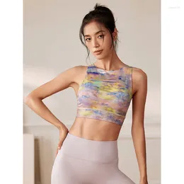 Women's Tanks Gymdolphins Summer Sexy Cross Back Sports Bra Multi-Color Printed Yoga Tank Tops Shockproof Fitness Underwear Camisole