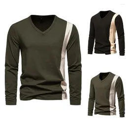 Men's T Shirts Casual Long Sleeve V Neck Shirt Color Blocking T-shirt Tops Summer Leisure Loose T-shirts Clothes For Mens Streetwear