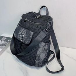 New Women's Backpack New Mesh Denim Backpack Multi functional Single Shoulder Bag Simple Capacity Book Bag Black Student Bag